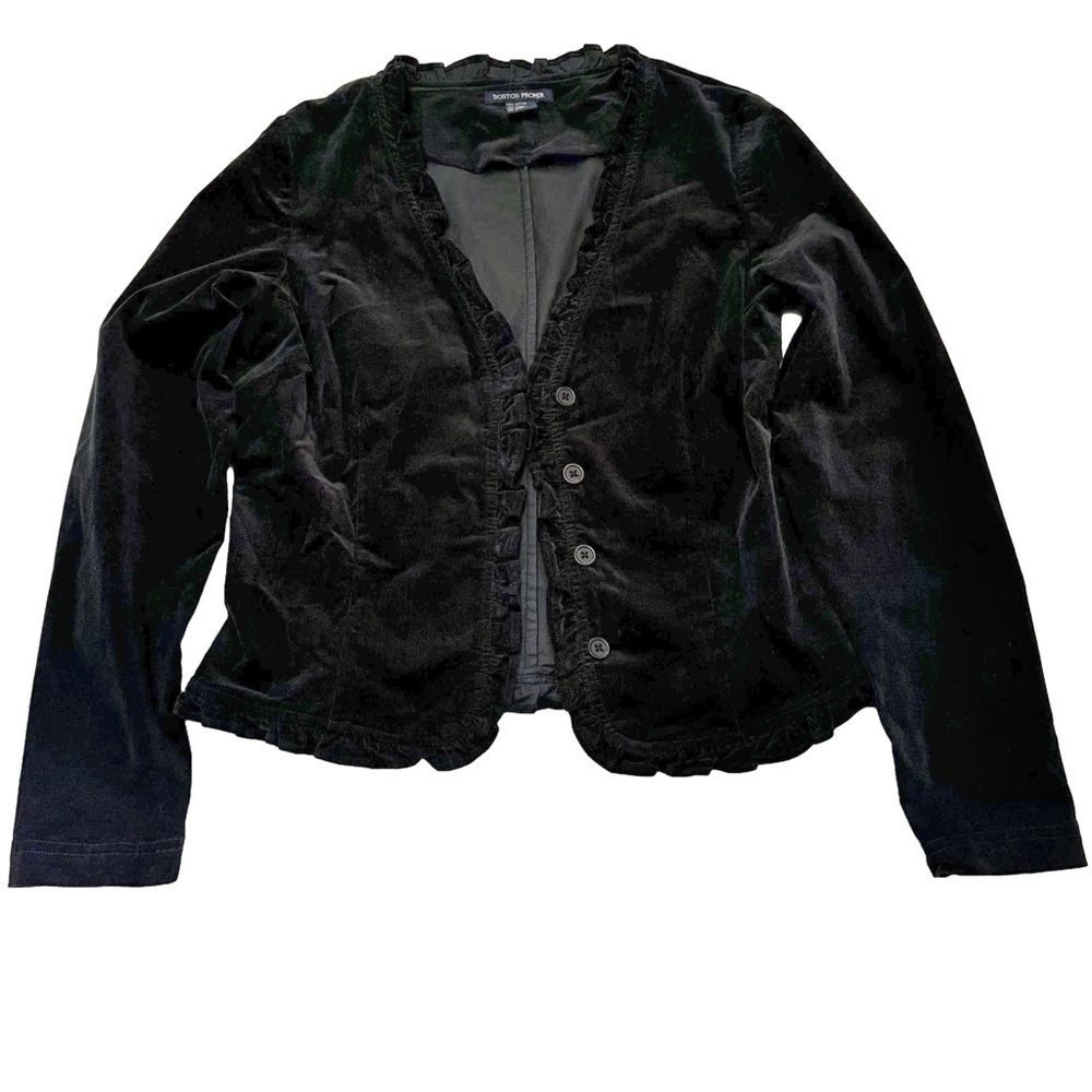 Boston Proper Women's Black Corduroy Blazer Size 10 Ruffle Details Buttons NEW - Picture 12 of 13